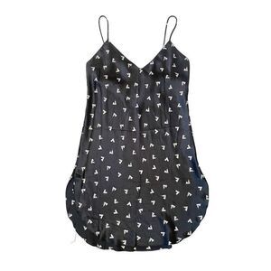 Vintage 90’s Alexandra Chase triangle patterned black satin slip dress size M